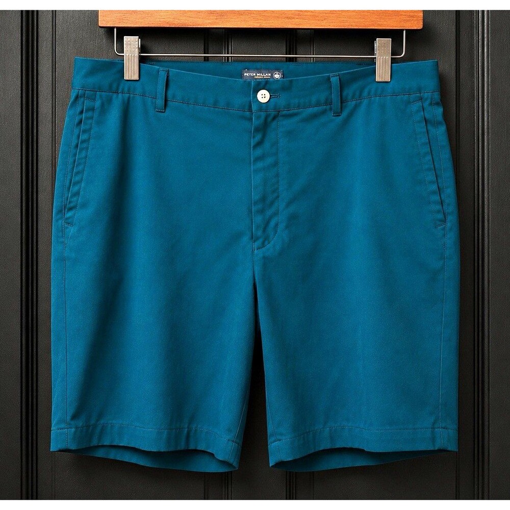 Peter Millar Crown Sport Men’s Teal Solid Golf Flat Front Shorts 38 8” Pockets